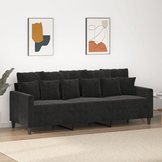 vidaXL Driezitsbank - Fluweel - Zwart - 180 cm - ThatLyfeStyle