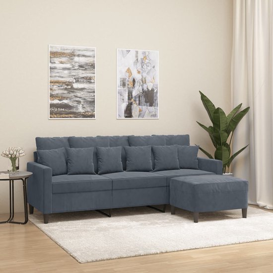 The Living Store Driezitsbank 180 cm fluweel donkergrijs - ThatLyfeStyle