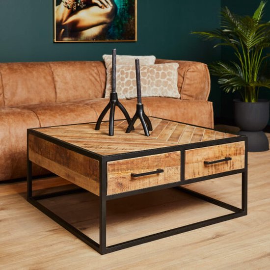 Meubels4nu - Mangohouten salontafel met lade Arlington - Vierkant - ThatLyfeStyle