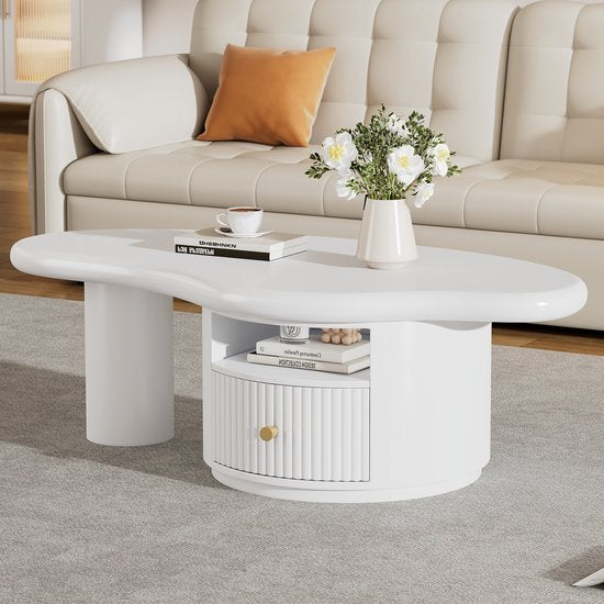 Sweiko Salontafel organisch wit met lade - ThatLyfeStyle