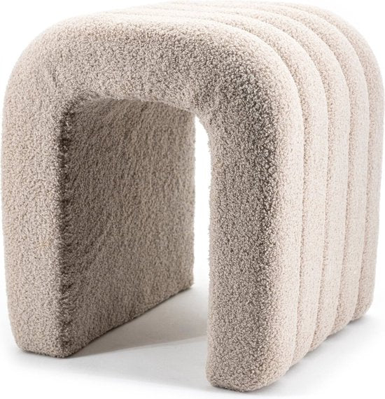 Giga Meubel Poef Sera - Bouclé - Taupe - 41x38x45cm - ThatLyfeStyle