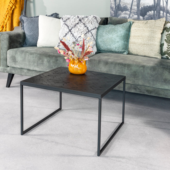 BASE Salontafel Leia Visgraat Teakhout, 60 x 60cm - Zwart - Vierkant