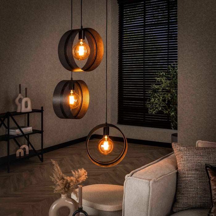 LifestyleFurn Hanglamp Dalvin Charcoal finish, 3-lamps