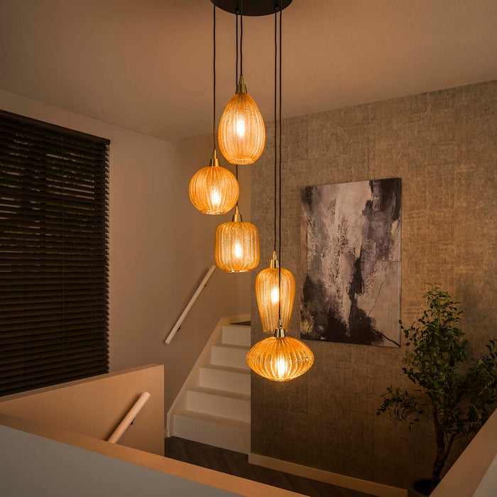 LifestyleFurn Hanglamp Dayn 5-lamps - Amber