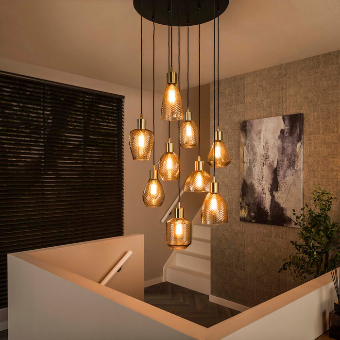 LifestyleFurn Hanglamp Dayn 9-lamps - Amber
