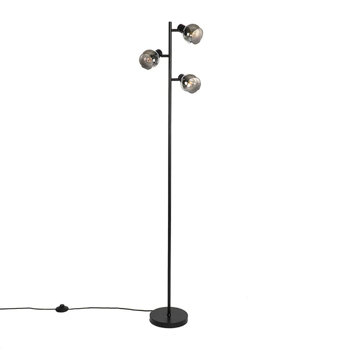 Art Deco vloerlamp zwart 3-lichts met smoke glas - Vidro - ThatLyfeStyle