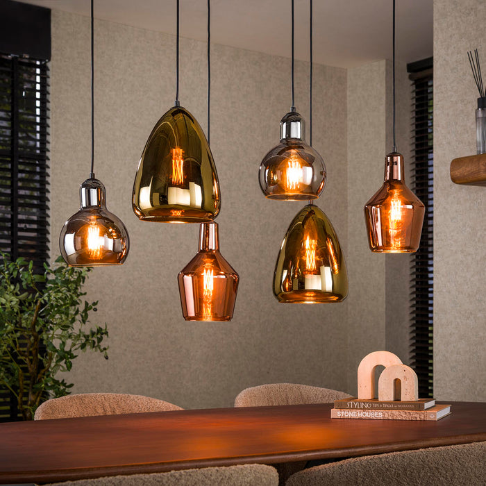 LifestyleFurn Hanglamp Missy 6-lamps, Kleur Koper, Chroom en Goud