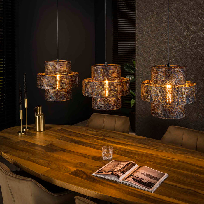 LifestyleFurn Hanglamp Jaamal Burned finish, 3-lamps - Zwart bruin