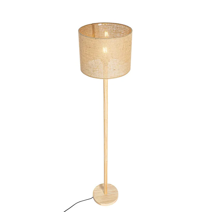 Landelijke vloerlamp hout met linnen kap naturel 32 cm - Mels - ThatLyfeStyle