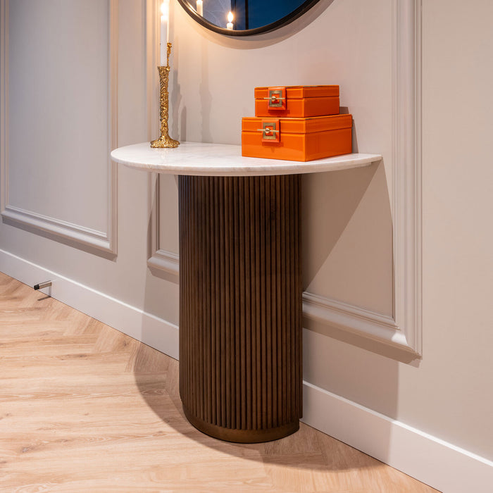Richmond Sidetable Mayfield Marmer en Mangohout, 90cm - Bruin