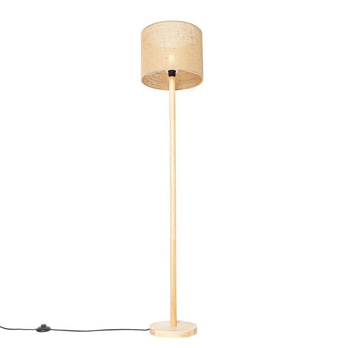 Landelijke vloerlamp hout met linnen kap naturel 32 cm - Mels - ThatLyfeStyle