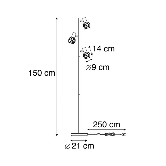 Design vloerlamp zwart 3-lichts verstelbaar - Mesh - ThatLyfeStyle