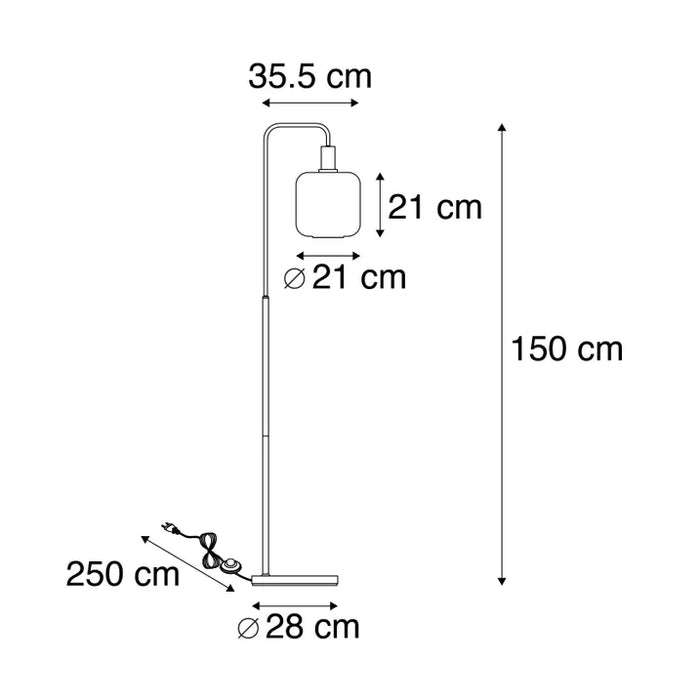 Design vloerlamp zwart met goud en smoke glas - Zuzanna - ThatLyfeStyle