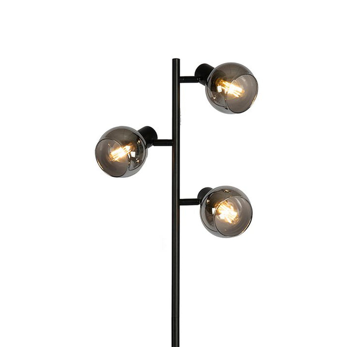 Art Deco vloerlamp zwart 3-lichts met smoke glas - Vidro - ThatLyfeStyle