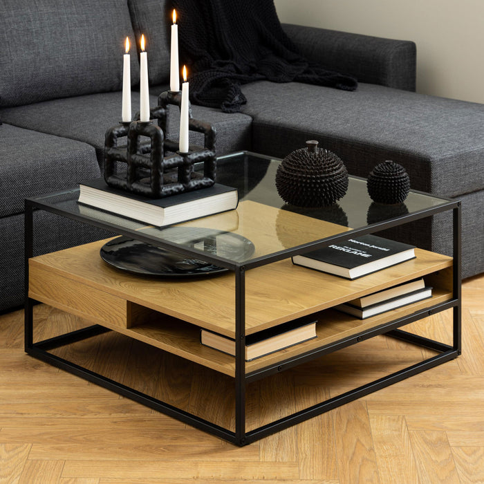 Bendt Salontafel Maikel Eiken en glas, 80 x 80cm - Transparant - Vierkant