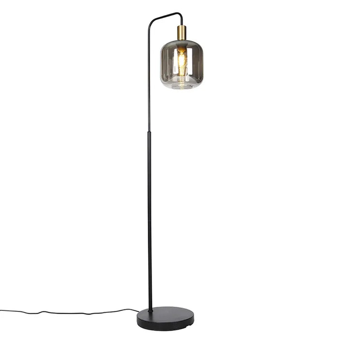 Design vloerlamp zwart met goud en smoke glas - Zuzanna - ThatLyfeStyle