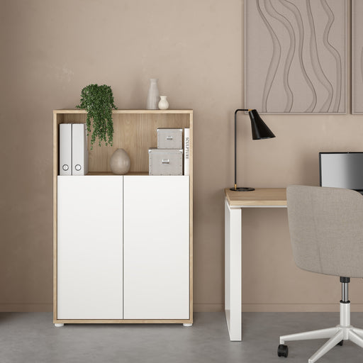 Boekenkast Bram Eiken / Wit - 80x124x35 cm - ThatLyfeStyle