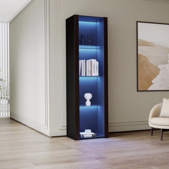Hoogglans vitrinekast met LED verlichting Zwart - ThatLyfeStyle