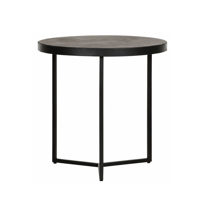 MUST Living Bijzettafel Harmony Leder en metaal, 50cm - Zwart - Rond