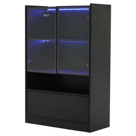 Moderne LED vitrinekast mat zwart 120cm LED verlichting - ThatLyfeStyle