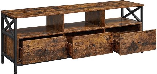 TV Meubel Tot 75 inch, Met 3 Laden, Vintage Bruin-Zwart - ThatLyfeStyle