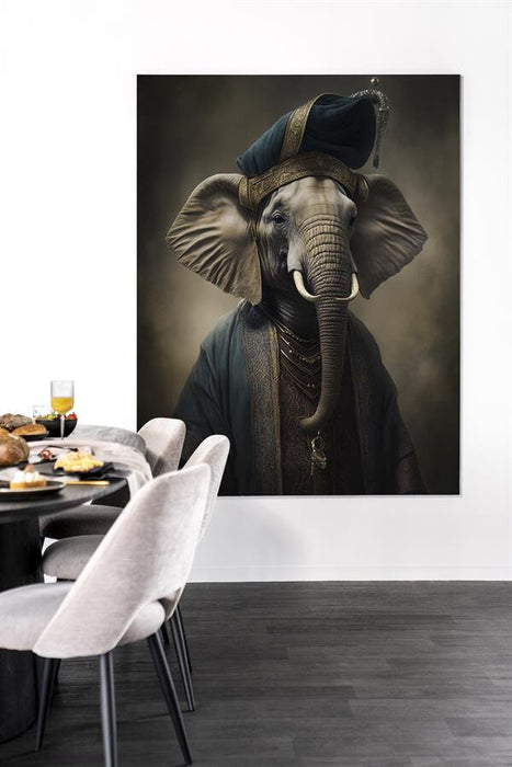 Urban Cotton Wandkleed Elephant in zwart frame, Medium, 110 x 145cm