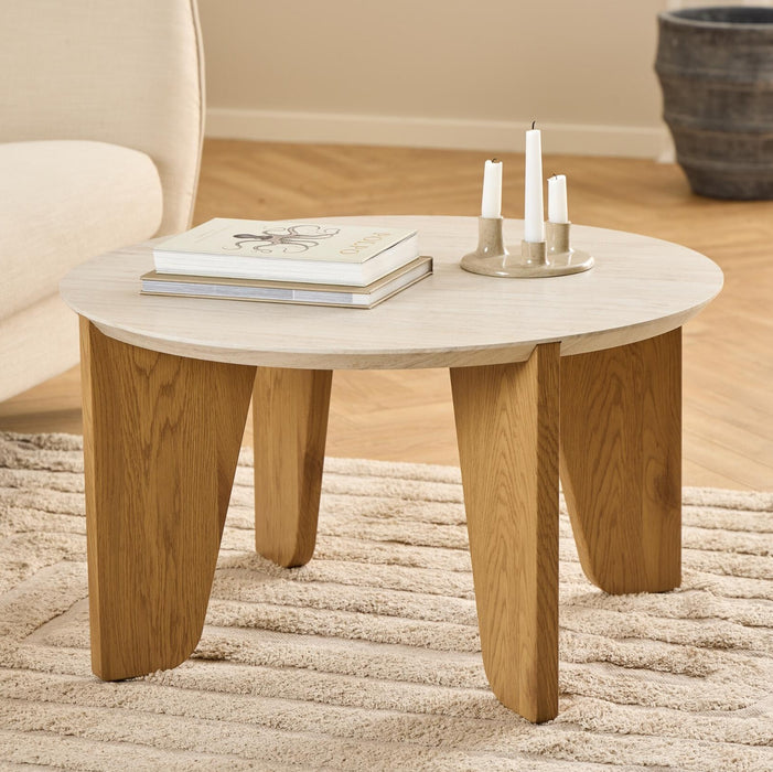 Bendt Ronde Salontafel Mikeya Travertin look, 80cm - Beige - Japandi