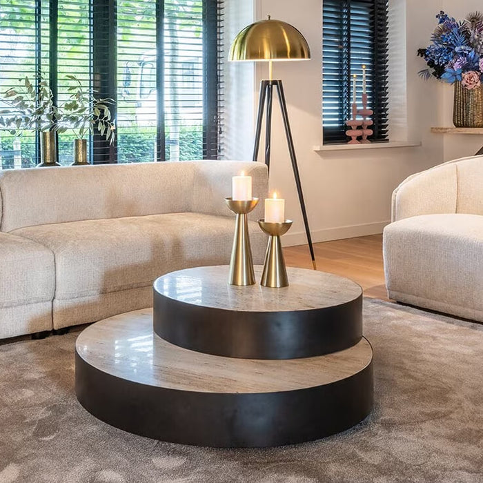 Richmond Ronde Salontafel Avalon Travertin 2-in-1, 100 / 74cm - Zwart