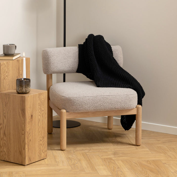 Bendt Fauteuil Conni, Eikenhout en bouclé - Beige - Japandi