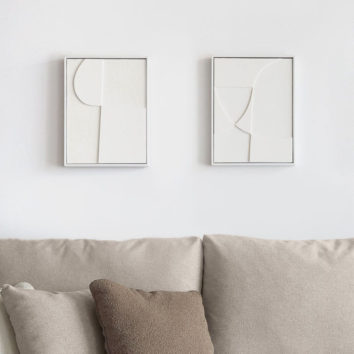 Kave Home Wandpaneel Beija Wit reliëf, canvas 30 x 40cm, Set van 2 stuks - Japandi