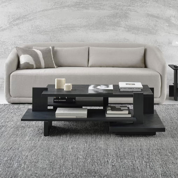 Ethnicraft Salontafel Abstract Gevernist Teakhout, 140 x 85cm - Zwart
