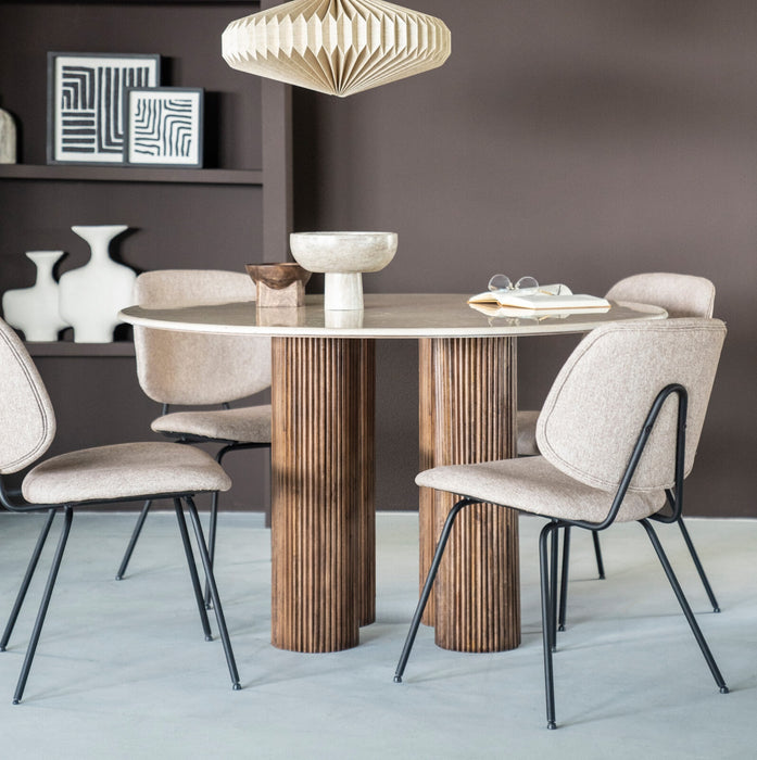 Eleonora Ronde Eettafel Xavi Marmer en mangohout, 130cm - Naturel - Japandi