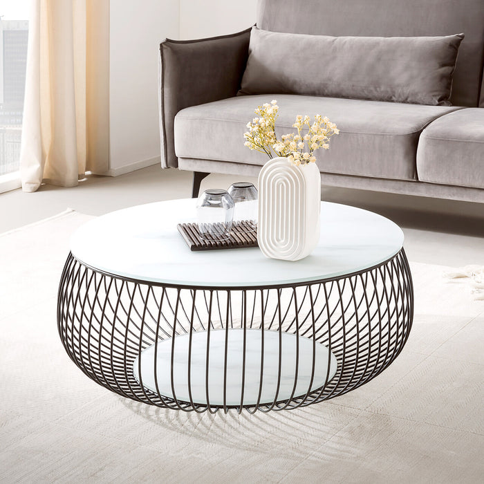 Artistiq Ronde Salontafel Johathan Glas 86cm - wit marmerlook