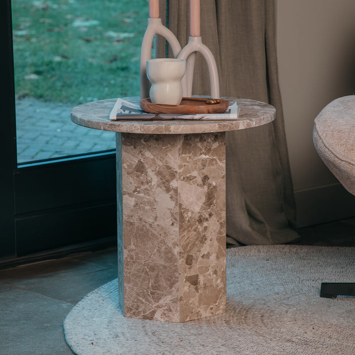 Bendt Ronde Bijzettafel Lasonya Marmer, 50cm - Beige