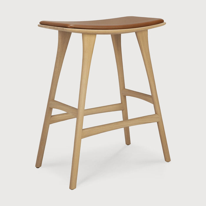 Ethnicraft Barkruk Osso Hout en Leder (zithoogte 67cm)
