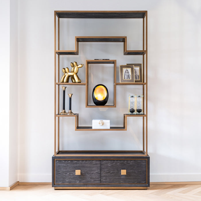 Richmond Wandkast Hunter Eiken - Zwart / Goud