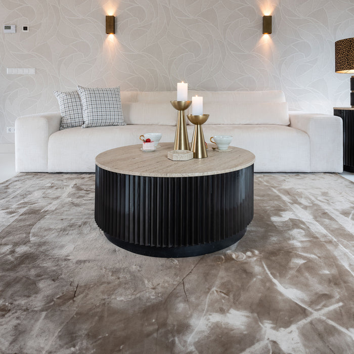 Richmond Ronde Salontafel Hampton Travertin, 90cm - Zwart - Japandi