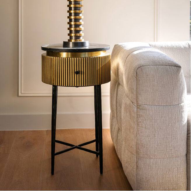 Richmond Bijzettafel/Nachtkastje 'Ironville' Marmer en Brass, 40cm - ThatLyfeStyle