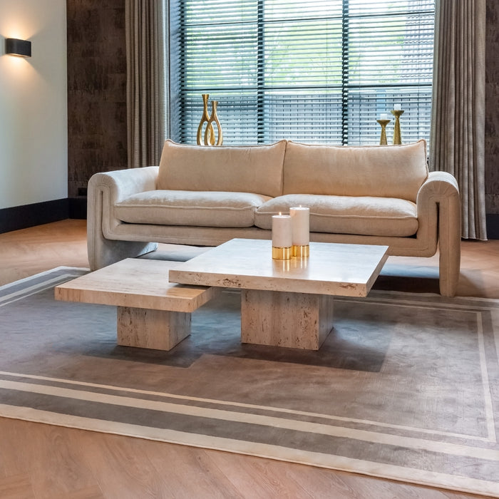 Richmond Salontafel La Cantera Travertin, Set van 2 stuks, 80cm - Beige - Vierkant - Japandi
