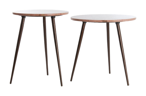 Light & Living Ronde Bijzettafel Zeca Travertin, Set van 2 stuks - Rood