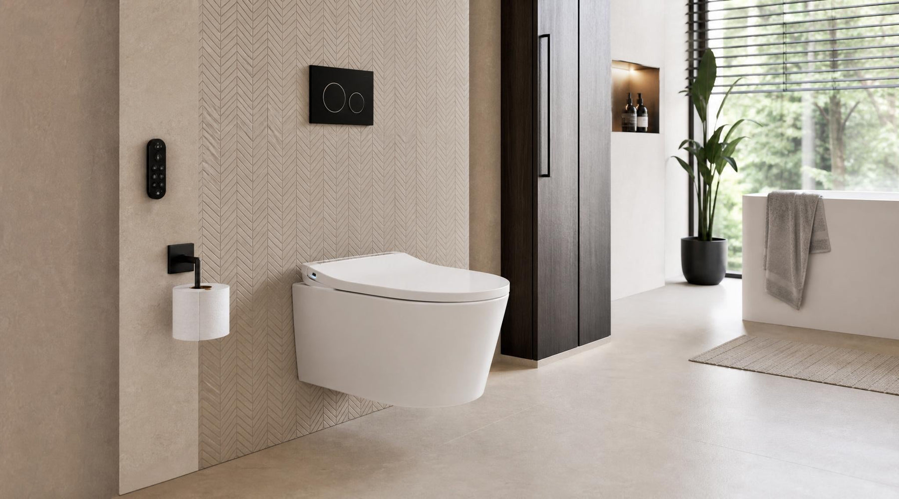 Moderne douchewc in een luxe badkamer met slimme hygiëne- en comfortfuncties