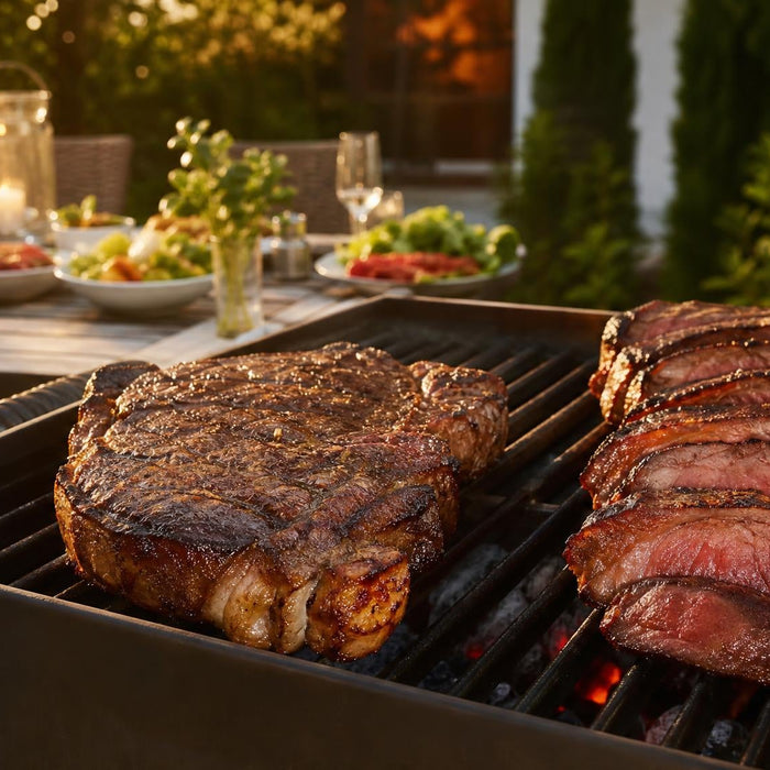 Premium BBQ vlees met ribeye en picanha op de barbecue
