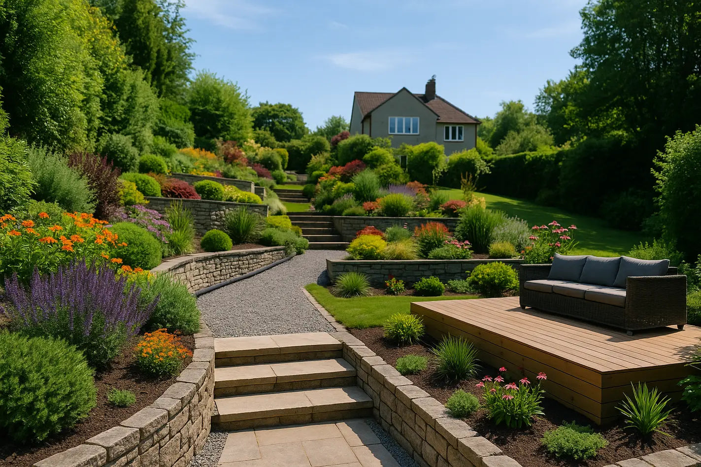 aflopende ingerichte tuin