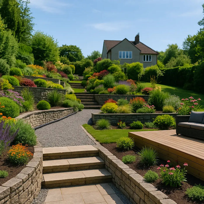 aflopende ingerichte tuin