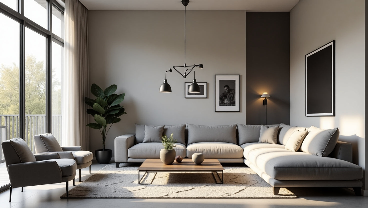 grijze inrichting woonkamer