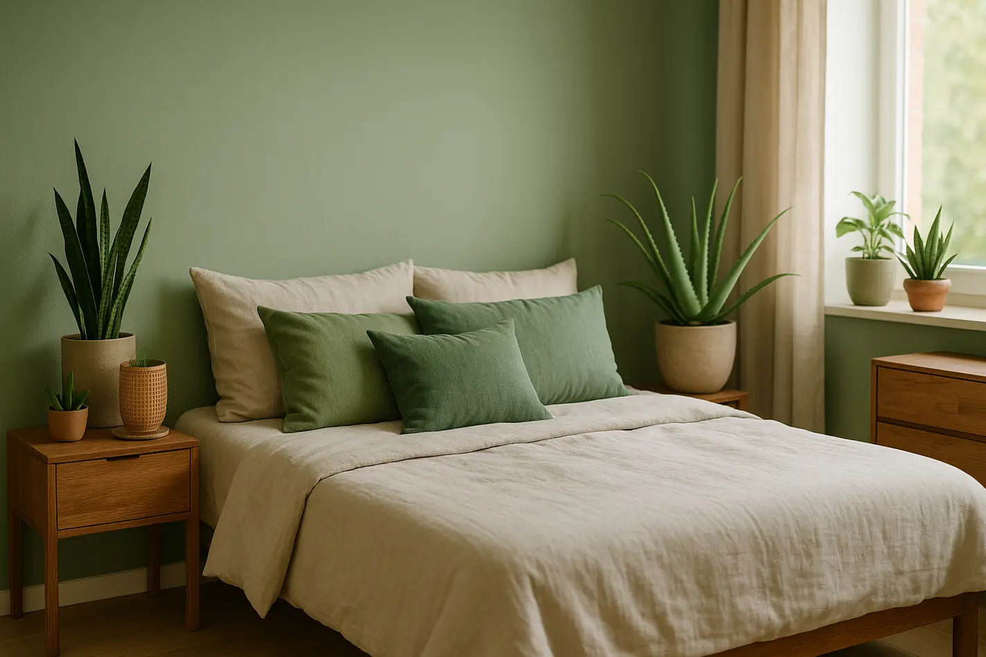 groene ingerichte slaapkamer