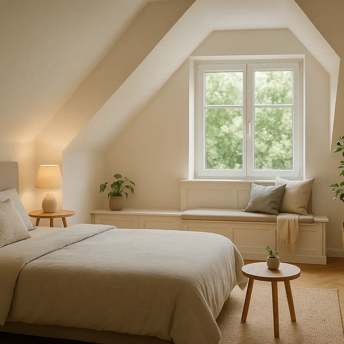 ingerichte slaapkamer met een dakkapel