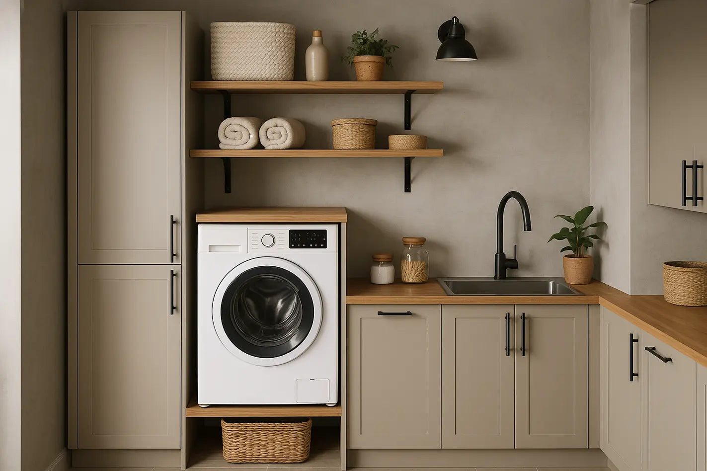 ingerichte bijkeuken met wasmachine