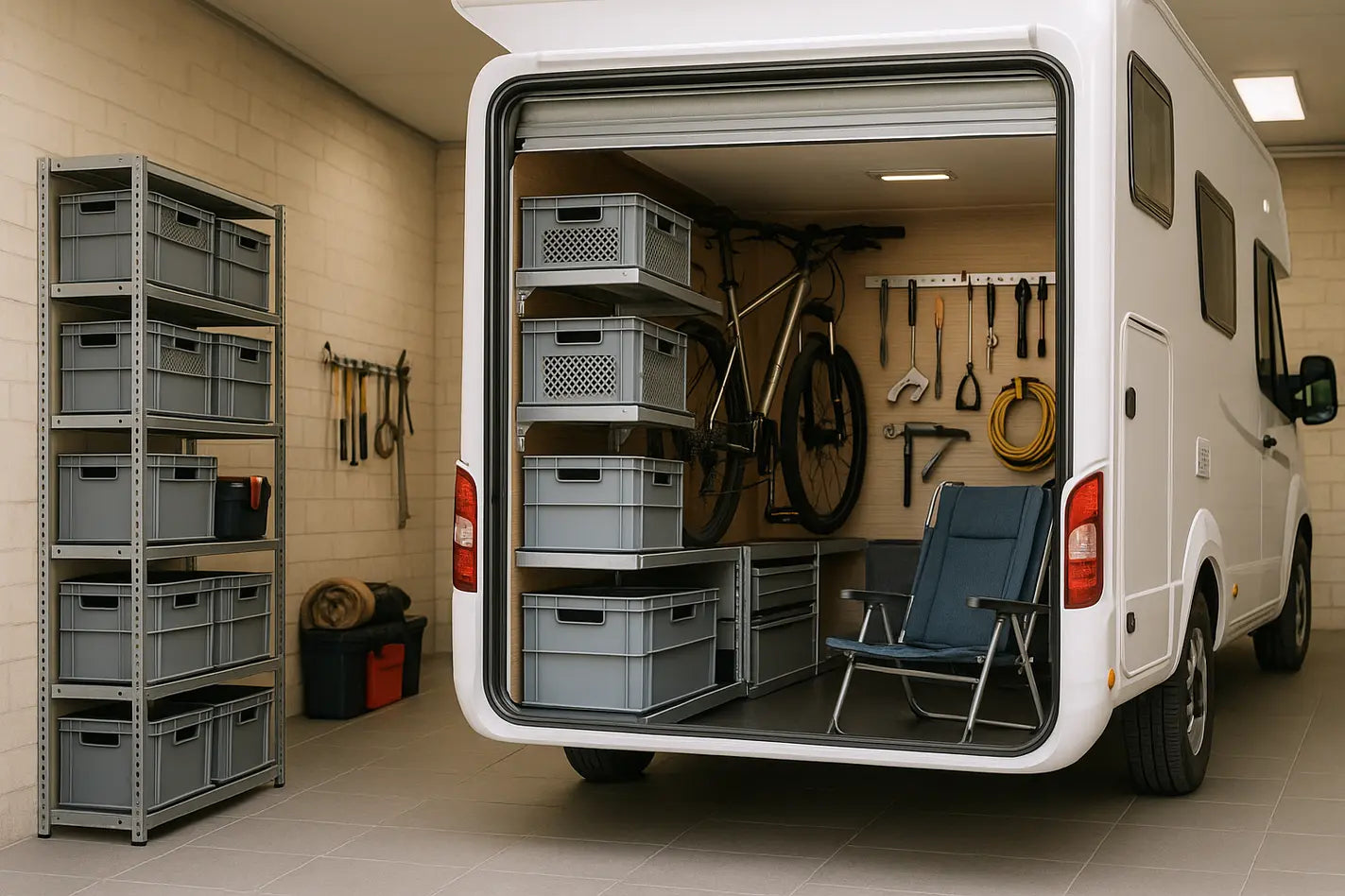 ingerichte camper garage