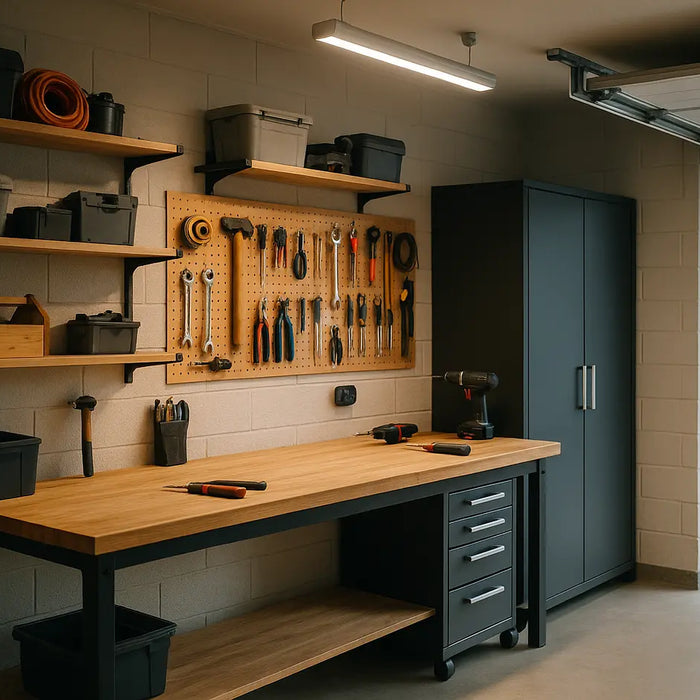 ingerichte garage als werkplaats